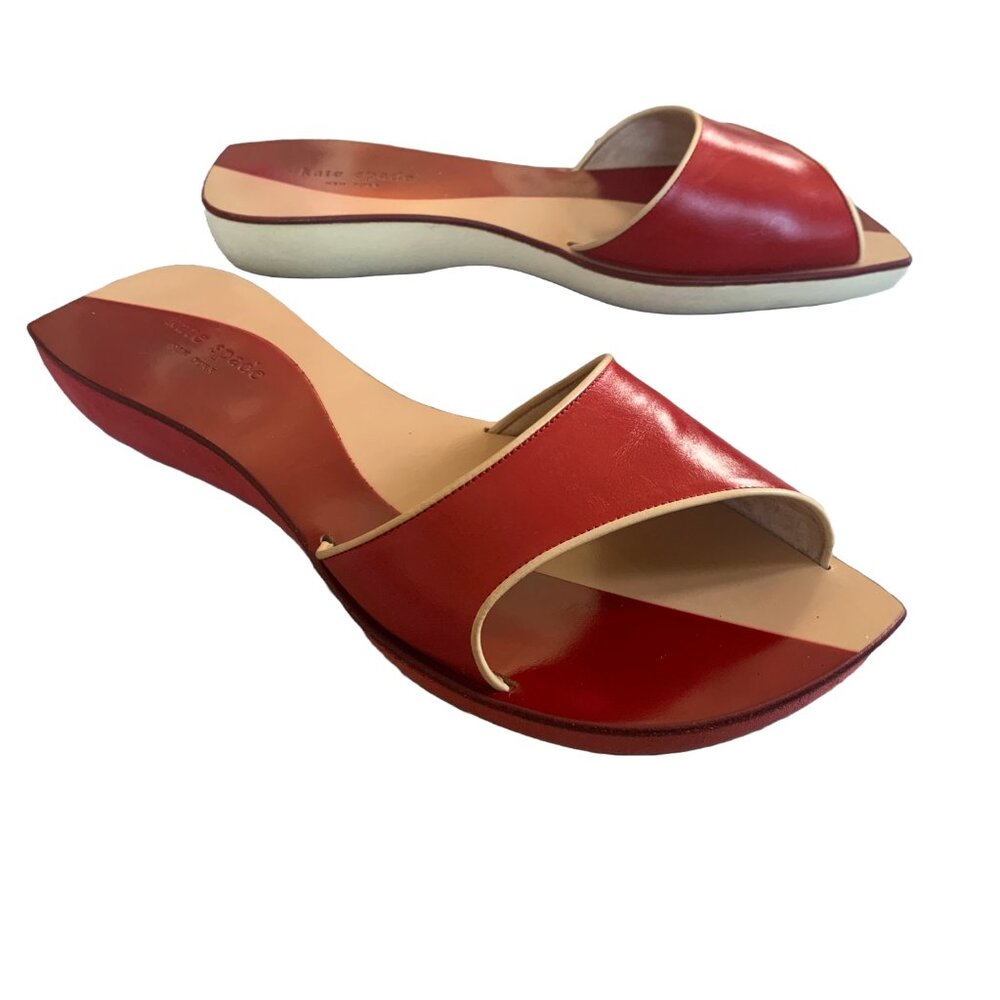 Kate Spade Red & Beige Leather Slides  sz 10